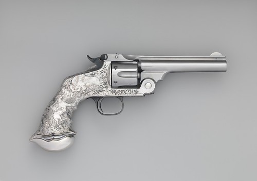 A silver handled Smith and Wesson New Model No. 3 single action revolver engraved by Tiffany and Co.