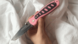 thenudistprincess:My ex found this knife in the alley behind our apartment and gave it to me. The font is hard to read but it says super bitch haha. Now I use it to scrape my grinder.