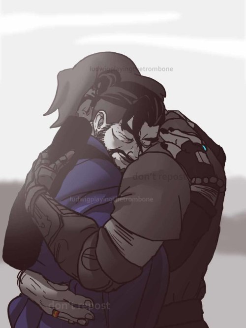 ludwigplayingthetrombone:Lil welcome home thing. hanzo was off helping genji with something and cowb