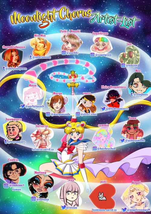 neonbell-zines: Hello everyone!  Our artist list for ~Moonlight Chorus: A Sailor Moon Lyrics Zine~ i