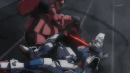 mecha-gifs:  Awesome Mecha Fights 13/??Build Strike Gundam vs Zaku Amazing