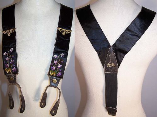 moika-palace:Crown Make mourning braces, 1890.  Black silk, with purple violet flowers done in raise
