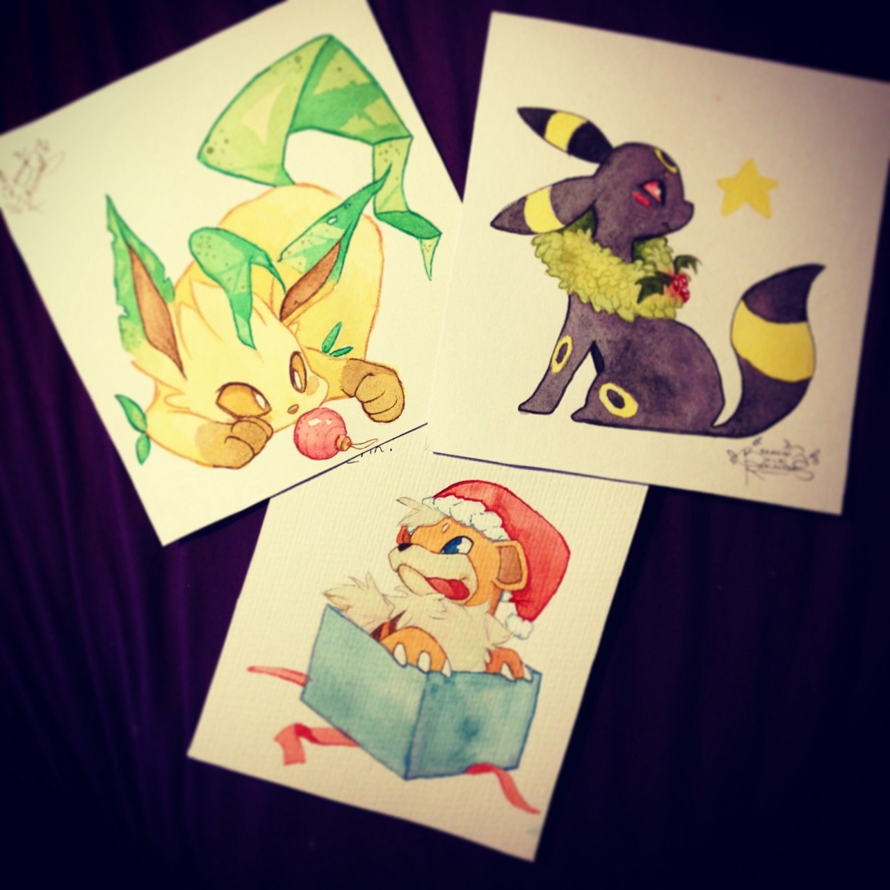 breakingreflectionsart:  Mini Pokemon watercolours as cards for  friends this Christmas