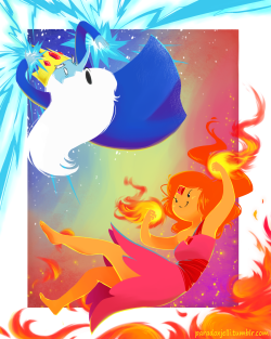 paradoxjelli:  Aw yes, new art!Commissioned by Jessica Dicicco (VA of Flame Princess) for an upcoming signing she’s doing with Tom Kenny, the Ice King himself!