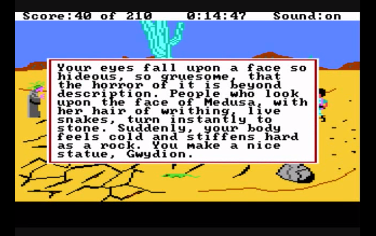 My favorite way to die in the old Sierra game, Kingâ€™s Quest III.