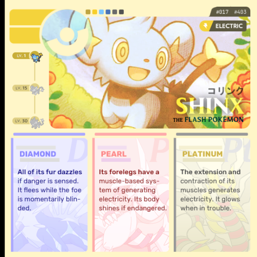 Sinnoh Pokémon → Shinx, the Flash PokémonShinx (Japanese:コリンクKolink) is a quadrupedal, feline Po