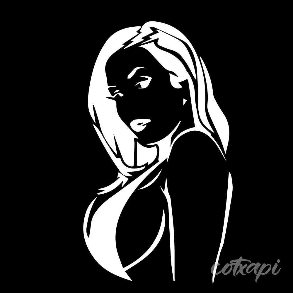 Cute pretty women art, young girls in vector outline art