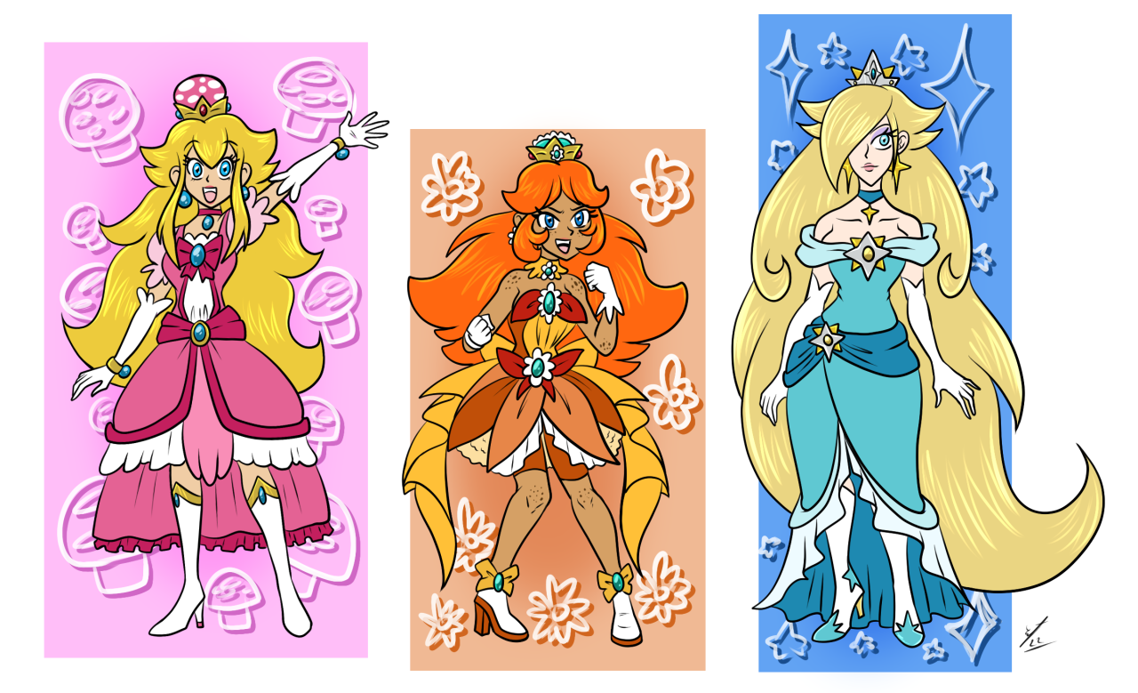 Pearl has been on a Pretty Cure streak so I decided to make a cure team based off the Mario girls: Super Royal Precure! We 