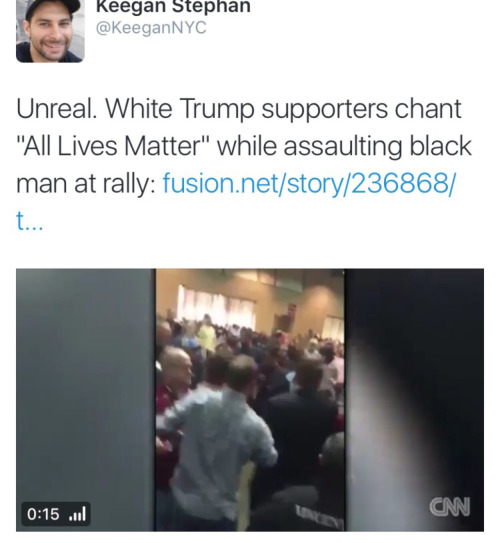 rudegyalchina:  krxs10:  Black Lives Matter protester Jumped At Donald Trump Rally; Donald Says Supporter “Deserved It” Donald Trump said Sunday that the protester who interrupted his rally at a convention center here on Saturday morning was “so