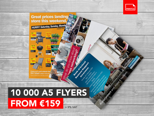 Flyer Printing Special Offer:10 000 flyers:
130gsm Gloss
Single Side - €159
Double Side - €169
170gsm Gloss
Single Side - €179
Double Side - €189
+ 5% off all flyers ordered online before 31 December 2016. (Promo Code Flyers5). Prices exclude 9%...