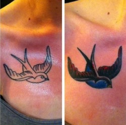 shittybl0gger:  My first tattoo before And after color. Oh goodness I love it so much.&lt;3 