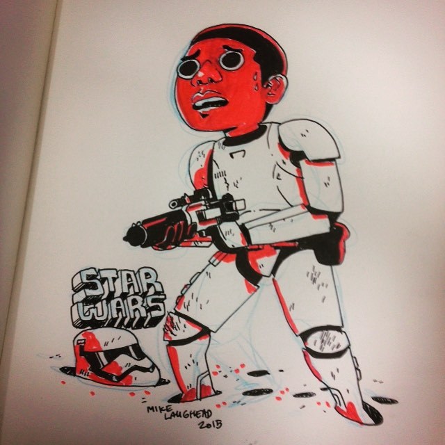 mikelaughead:  Finn drawing from the other day. #theforceawakens #starwars #mikelaughead