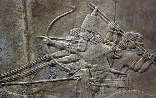 ancientart:The lion hunts of Ashurbanipal -details from the hall reliefs of the Palace at Ninevah. A