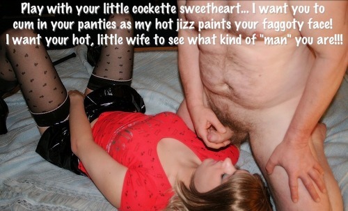 websissy:  My wife had found a boyfriend with a big cock that could actually satisfy her. She had been fucking him for weeks before he found out she was married. Once he did, he insisted that I be there when he came over. He took control immediately.
