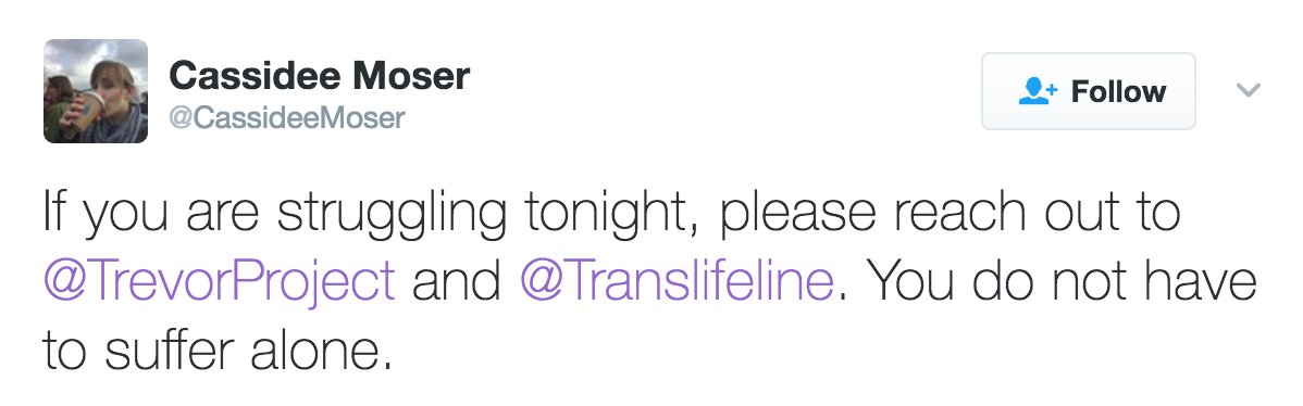 everyoneisgay: We are here. We will fight. You are loved. Trevor Lifeline: 866.488.7386
