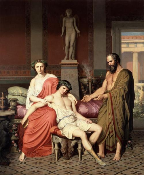 Sócrates reprendiendo a Alcibiades en casa de una cortesana. Obra de Germán Hern&aacut