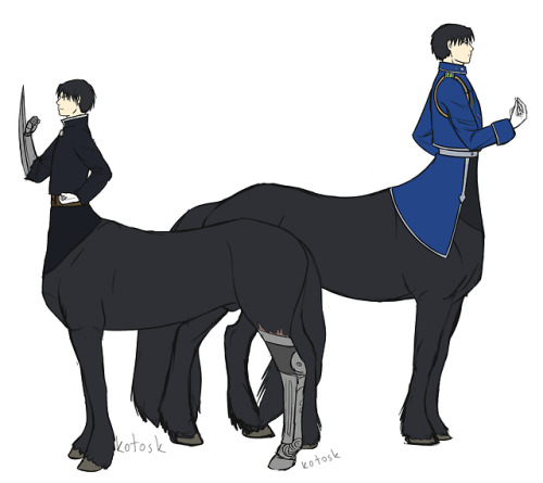 kotosk: reverse au centaur bby Roy, canon centaur Roy, some size comparison, and two very gay revers