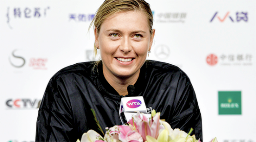 Maria Sharapova during her press conference following her win over Anastasija Sevastova at the China