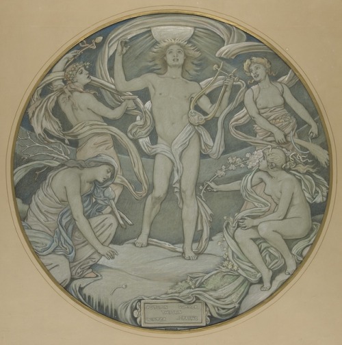 Cartoon of Apollo and the Four Seasons by Elihu Vedder, study for center tondo of the Huntington Cei