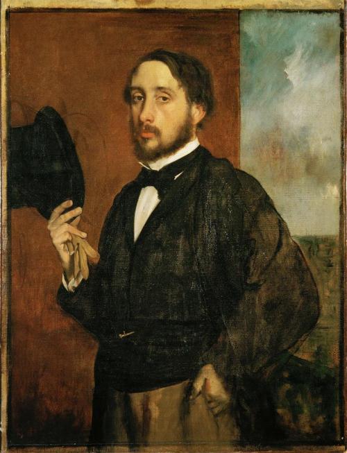 Edgar Degas (French; 1834–1917)Self-Portrait (Degas Lifting His Hat)Oil on canvas, ca. 1862Museu Cal