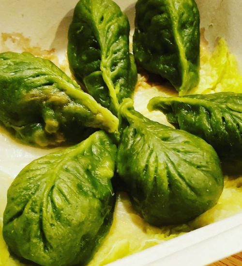 When in NYC eat vegan asian food! Spinach dumplings, stuffed vegan jalapenos and salt and pepper sei