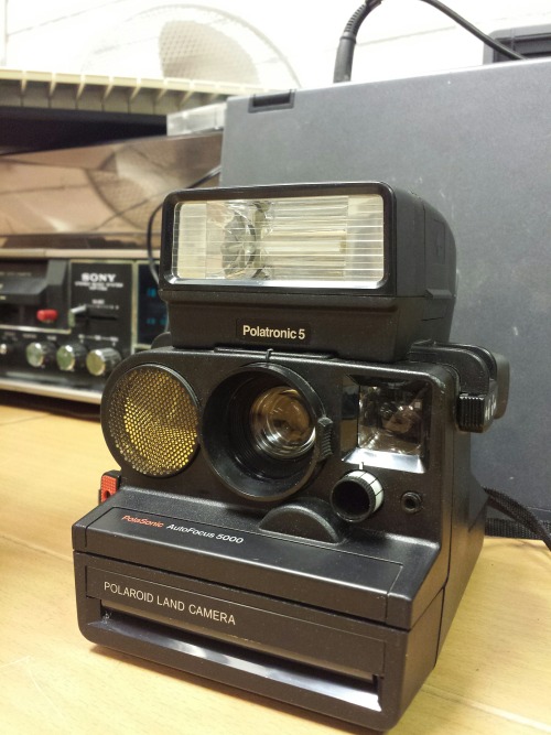 Polaroid Polasonic Autofocus 5000 Land Camera, 1978 with Polaroid 2390 Polatronic 5 Flash, 1978