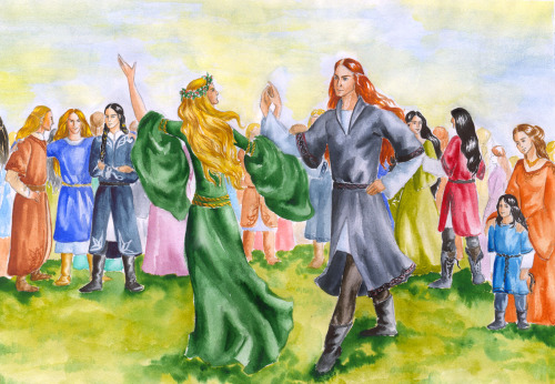 petitedilly:Harvest Festival by ~Filat“Harvest festival in Valinor. Maitimo and Lalwende dancing. Ba