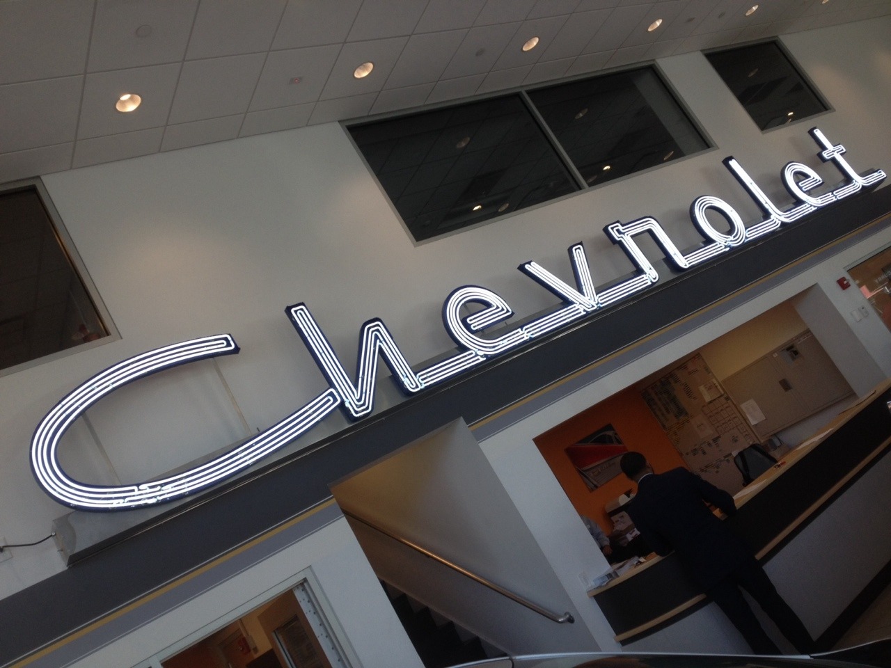 Spectacular neon sign in the showroom at curry neon chevrolet