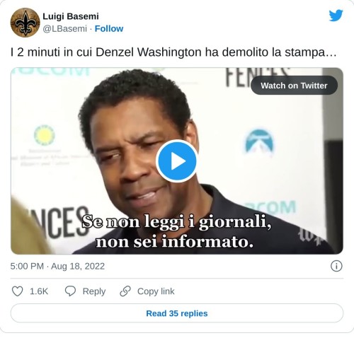 I 2 minuti in cui Denzel Washington ha demolito la stampa… pic.twitter.com/PZD2fGuiur  — Luigi Basemi (@LBasemi) August 18, 2022
