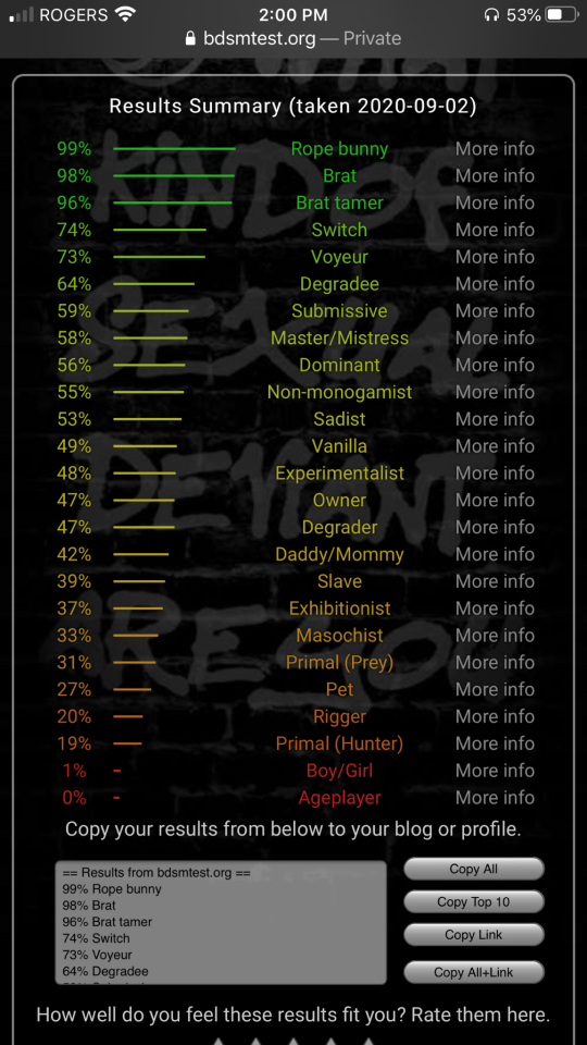 Lol so I did the bdsm test These are my results.