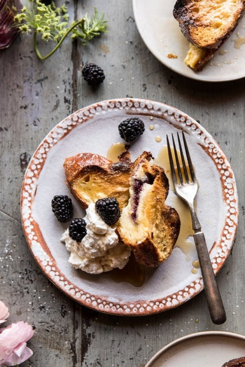 sweetoothgirl:  baked blackberry ricotta french toast  That is challah, which makes the best French toast