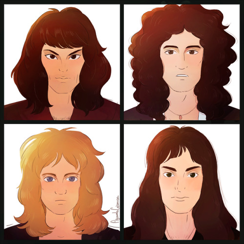 aquarelacosmica:Okay, i’m a huge Queen fan and i tried to draw 70s Freddie Mercury, Brian May,