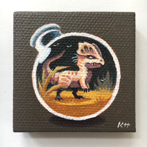 kevanhom:Late post, but here are six 2″x2″ paintings of some prehistoric creatures in bo