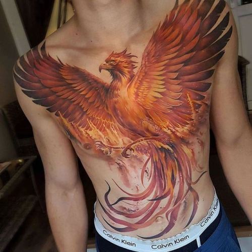 Tattoo tagged with: animal, bird, chest, phoenix | inked-app.com