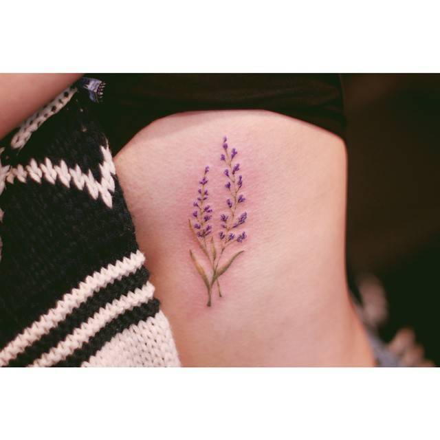 Realistic Lavender Flowers in Color by Linn  Tattoos