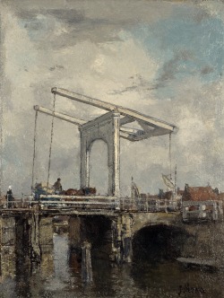 classic-art: A Drawbridge in a Dutch Town Jacob Henricus Maris, c. 1875 