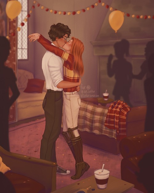 artbyflor:Harry and Ginny’s first kiss - Half Blood Princea wonderful commission for @thedistantdusk