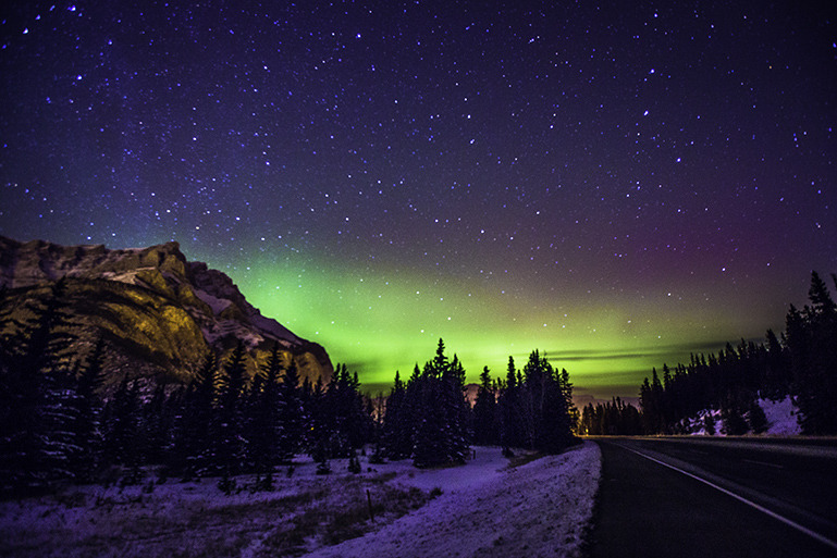 My first aurora sighting. Shot in Banff National Park, Alberta Canada during my visit