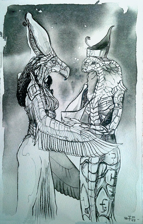 amaryan: Inktober 8 / 9 . Maât / Nekhbet & Wadjet If you like it, please consider supporting me