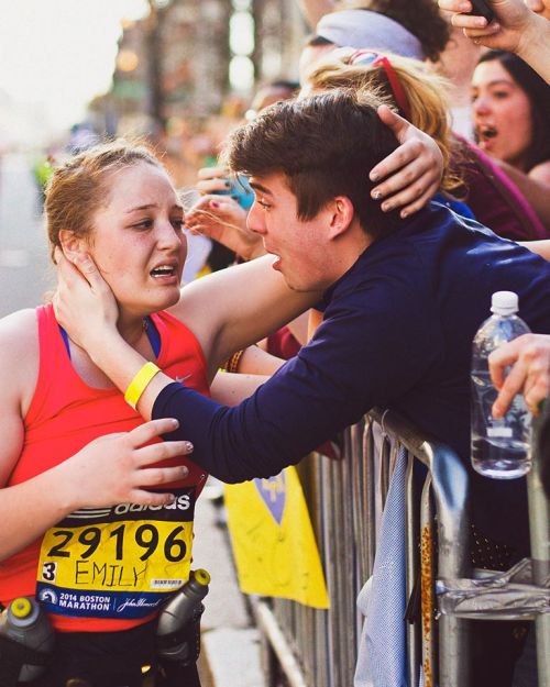 iamarowmantic:  rockys-cock:  This picture was too good for me not to share.  This is Chris Dobens, creator of the Boston Strong T shirt campaign, embracing his girlfriend,Emily Engelhardt, who was injured in last year’s marathon bombing, right before