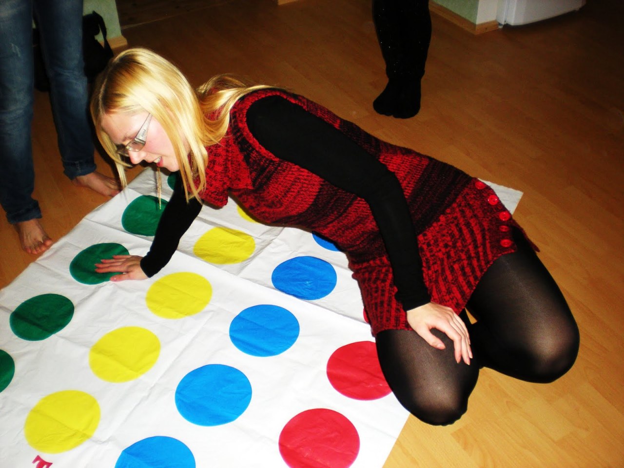 tightsobsession:  Playing twister in tights. Tights week starts November 3rd! 