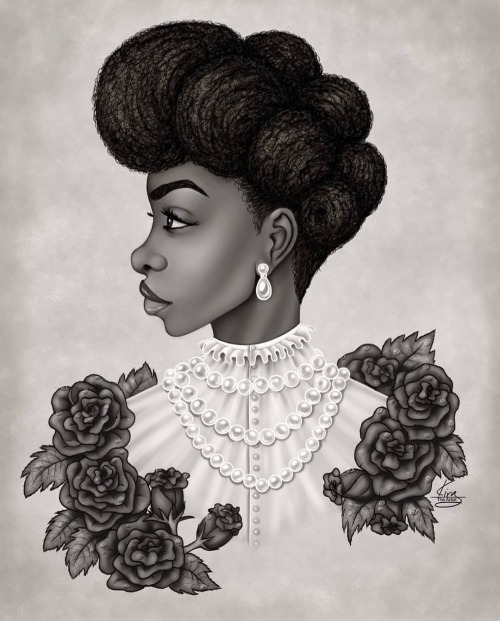 Finished. Black Victorian Woman portrait. Visit link for print #greyscale #digitalartwork #digitalar