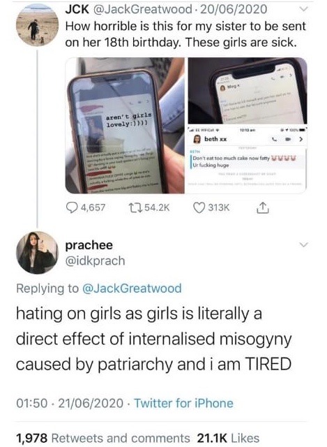 When Men Are Mean To Women, Its Mens Fault. When Women Are Mean To Women, Somehow Its Also Mens Fault.