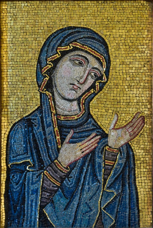 Byzantine mosaic icon, Virgin as advocate or Haghiosoritissa12th century, Palermo Cathedral 