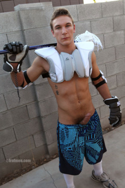 funnakedguys2:  I bet this sexy lacrosse player knows how to handle his stick ;)