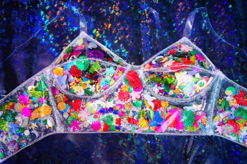 glittervajayjayy:Clear PVC Bralet filled with glitter and confetti Available in my Etsy shop https:/
