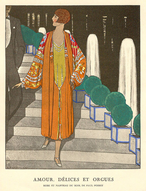 fuckyeahvintageillustration:  Fashion plates by A. E. Marty for ‘La Gazette du Bon Ton’, Issue #8, 1924. Description: “This is a particularly interesting piece of design history, in that the setting is a floating fashion runway specially designed