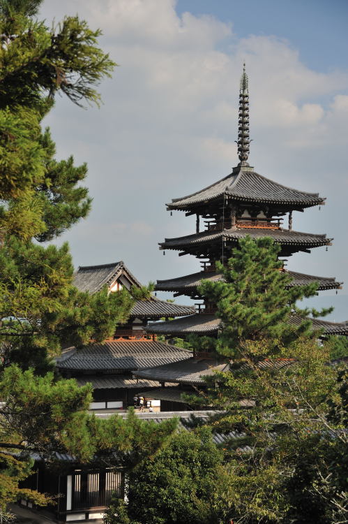 Hokki-ji, a Buddhist temple in Okamoto, Japan, a masterpiece of wooden architecture, and one of the 