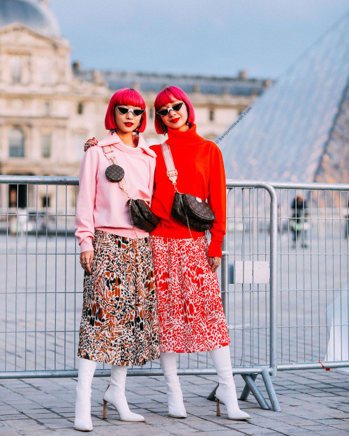 Aya Suzuki and Ami Suzuki at Louis Vuitton SS 2020 Paris Snapped by Benjamin KwanParis Fashion Week