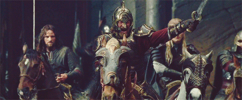 areddhels:  Today in Middle-Earth: The charge of the Riders (March 4th, 3019 T.A.)  ’Helm! Helm!’ the Riders shouted. ‘Helm is arisen and comes back to war. Helm for Theoden King!’     And with that shout the king came. His horse was white